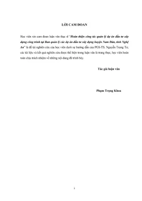 Luận văn thạc sĩ quản lý xây dựng hoàn thiện công tác quản lý dự án đầu tư xây dựng công trình tại ban quản lý các dự án đầu tư xây dựng huyện nam đàn tỉnh nghệ an