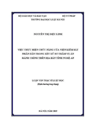 Luận văn thạc sĩ luật học việc thực hiện chức năng của viện kiểm sát nhân dân trong xét xử sơ thẩm vụ án hành chính trên địa bàn tỉnh nghệ an