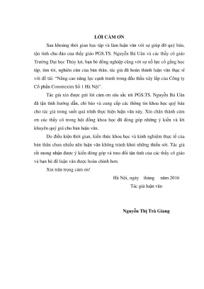 Luận văn thạc sĩ quản lý xây dựng nghiên cứu giải pháp nâng cao năng lực cạnh tranh trong đấu thầu xây lắp của công ty cổ phần constrexim số 1 tại hà nội