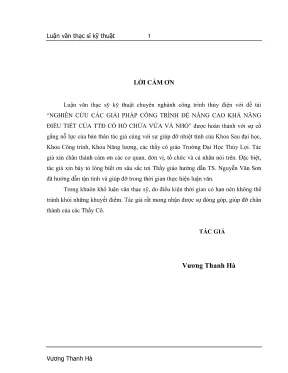 Luận văn thạc sĩ xây dựng công trình thủy nghiên cứu các giải pháp công trình để nâng cao khả năng điều tiết của trạm thủy điện có hồ chứa vừa và nhỏ