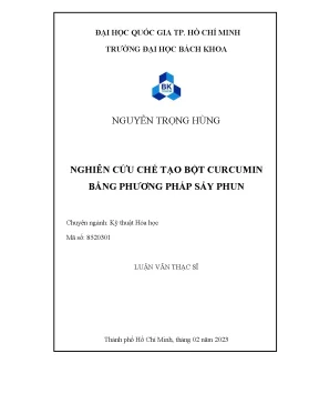 Luận văn thạc sĩ kỹ thuật hóa học nghiên cứu chế tạo bột curcumin bằng phương pháp sấy phun