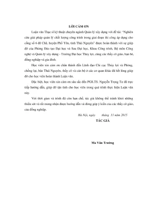Luận văn thạc sĩ quản lý xây dựng nghiên cứu giải pháp quản lý chất lượng công trình trong giai đoạn thi công áp dụng cho cống số 6 đê chã huyện phổ yên tỉnh thái nguyên