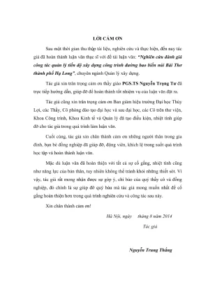 Luận văn thạc sĩ quản lý xây dựng nghiên cứu đánh giá công tác quản lý tiến độ xây dựng công trình đường bao biển núi bài thơ thành phố hạ long