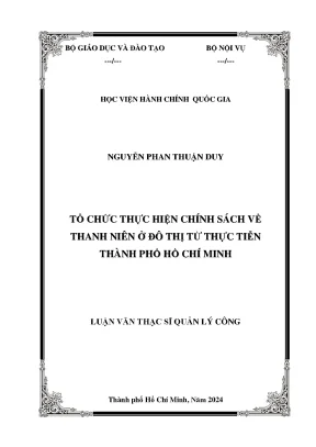 Luận văn thạc sĩ quản lý công tổ chức thực hiện chính sách về thanh niên ở đô thị từ thực tiễn thành phố hồ chí minh