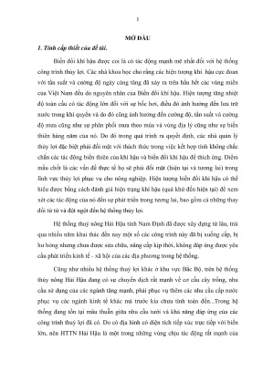 Luận văn thạc sĩ kỹ thuật tài nguyên nước nghiên cứu ảnh hưởng của biến đổi khí hậu và nước biển dâng đến khả năng đáp ứng yêu cầu tưới của hệ thống thủy nông hải hậu tỉnh nam định đến năm 2050