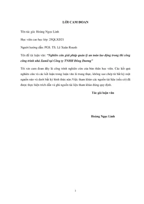 Luận văn thạc sĩ quản lý xây dựng nghiên cứu giải pháp quản lý an toàn lao động trong thi công công trình nhà zamil tại công ty trách nhiệm hữu hạn đông dương