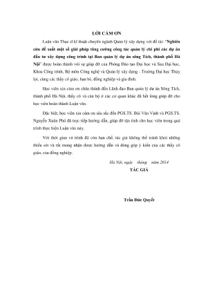 Luận văn thạc sĩ quản lý xây dựng nghiên cứu đề xuất một số giải pháp tăng cường công tác quản lý chi phí các dự án đầu tư xây dựng công trình tại ban quản lý dự án sông tích thành phố hà nội