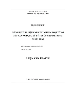 Luận văn thạc sĩ kỹ thuật môi trường tổng hợp vật liệu carbon tấm kim loại từ xơ mít và ứng dụng xử lý thuốc nhuộm trong nước thải