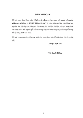 Luận văn thạc sĩ quản lý kinh tế giải pháp tăng cường công tác quản trị nguồn nhân lực tại công ty tnhh thịnh xuyến