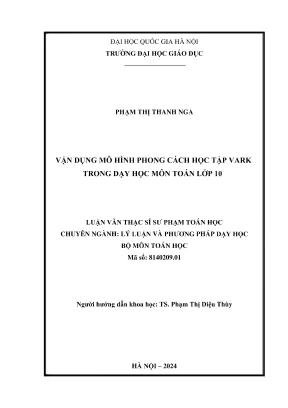 Vận dụng mô hình phong cách học tập vark trong dạy học môn toán lớp 10 luận văn thạc sĩ sư phạm toán học
