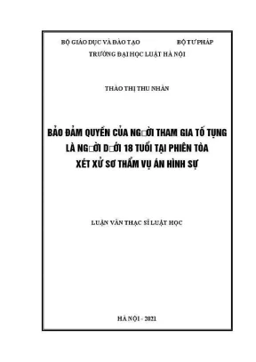 Luận văn thạc sĩ luật học bảo đảm quyền của người tham gia tố tụng là người dưới 18 tuổi tại phiên toà xét xử sơ thẩm vụ án hình sự