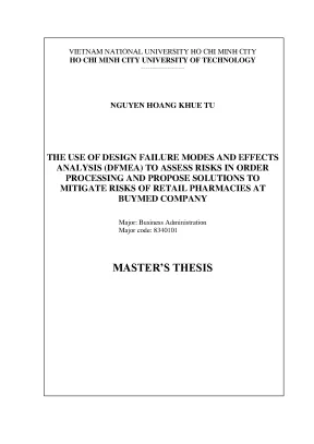 Luận văn thạc sĩ the use of design failure modes and effects analysis dfmea to assess risks in order processing and propose solutions to mitigate risks of retail pharmacies at buymed company