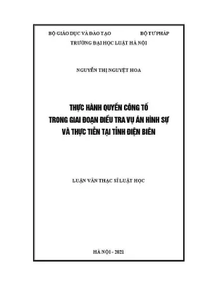 Luận văn thạc sĩ luật học thực hành quyền công tố trong giai đoạn điều tra vụ án hình sự và thực tiễn tại tỉnh điện biên