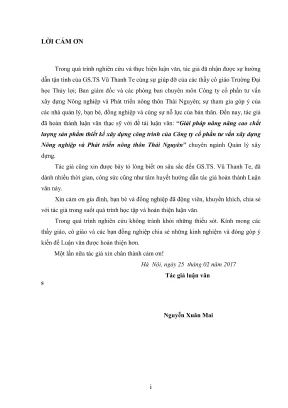 Luận văn thạc sĩ quản lý xây dựng giải pháp nâng cao chất lượng sản phẩm thiết kế xây dựng công trình của công ty cổ phần tư vấn xây dựng và phát triển nông thôn thái nguyên