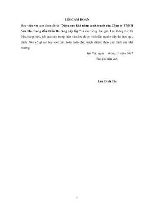 Luận văn thạc sĩ quản lý xây dựng nâng cao khả năng cạnh tranh của công ty trách nhiệm hữu hạn sơn hải trong đấu thầu thi công xây lắp