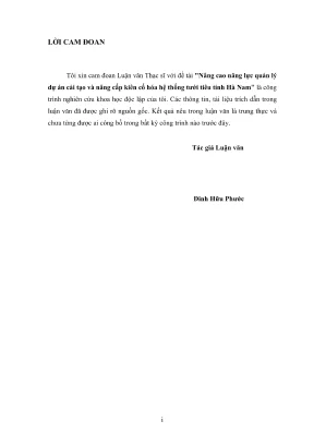 Luận văn thạc sĩ quản lý xây dựng nâng cao năng lực quản lý dự án cải tạo nâng cấp kiên cố hóa hệ thống tưới tiêu tỉnh hà nam