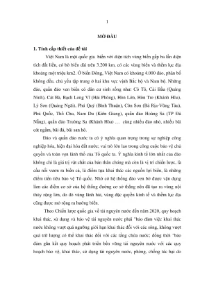 Luận văn thạc sĩ kỹ thuật tài nguyên nước nghiên cứu ảnh hường của xâm nhập mặn đến tài nguyên nước ngầm của đảo phú qúy tỉnh bình thuận và đề xuất biện pháp giảm thiểu