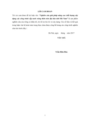 Luận văn thạc sĩ quản lý xây dựng nghiên cứu giải pháp nâng cao chất lượng xây dựng các công trình cấp nước nông thôn trên địa bàn tỉnh hà nam