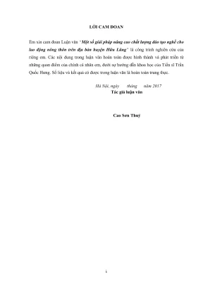 Luận văn thạc sĩ quản lý kinh tế một số giải pháp nâng cao chất lượng đào tạo nghề cho lao động nông thôn trên địa bàn huyện hữu lũng