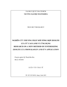 Luận văn thạc sĩ kỹ thuật hóa học nghiên cứu phương pháp mới tổng hợp zeolite lta từ cao lanh và ứng dụng