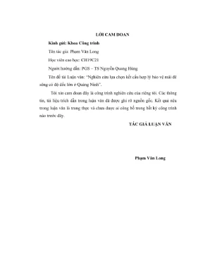 Luận văn thạc sĩ xây dựng công trình thủy nghiên cứu lựa chọn kết cấu hợp lý bảo vệ mái đê sông có độ dốc lớn ở quảng ninh