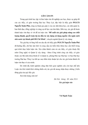 Luận văn thạc sĩ quản lý xây dựng đề xuất các giải pháp nâng cao chất lượng thanh quyết toán dự án đầu tư xây dựng sử dụng nguồn vốn ngân sách nhà nước tại thành phố hồ chí minh