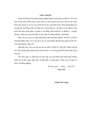 Luận văn thạc sĩ quản lý xây dựng đề xuất một số giải pháp nhằm tăng cường công tác thanh quyết toán dự án đầu tư xây dựng thuộc ban quản lý dự án công trình hồ trọng tỉnh hòa bình