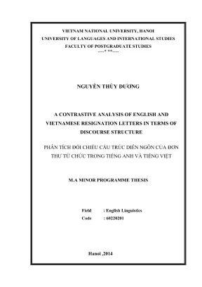 Luận văn thạc sĩ ngôn ngữ học a contrastive analysis of english and vietnamese resignation letters in terms of discourse structure