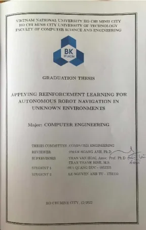 Luận văn tốt nghiệp kỹ thuật máy tính applying reinforcement learning for autonomous robot navigation in unknown environments