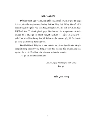 Luận văn thạc sĩ kinh tế tài nguyên thiên nhiên và môi trường nghiên cứu đề xuất một số giải pháp nâng cao hiệu quả đầu tư các dự án thủy lợi độc lập ipp theo hình thức boo của công ty cổ phần phát triển năng lượng sơn vũ