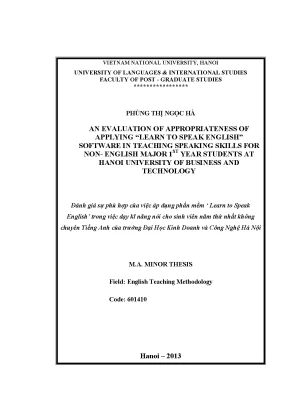 Luận văn thạc sĩ an evaluation of appropriateness of applying learn to speak english software in teaching speaking skills for nonmajor 1st year students at hanoi university of business and technology