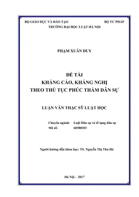 Luận văn thạc sĩ luật học kháng cáo kháng nghị theo thủ tục phúc thẩm dân sự