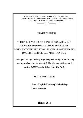Luận văn thạc sĩ the effectiveness of using information gap activities to promote grade 10 students participation in speaking lessons at nguyen dang dao high school bac ninh province