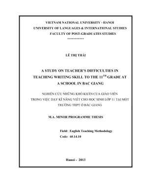 Luận văn thạc sĩ a study on teachers difficulties in teaching writing skill to the 11th grade at a school in bac giang nghiên cứu những khó khăn của giáo viên trong việc dạy kĩ năng viết cho học sinh lớp 11 tại một trường thpt ở bắc giang