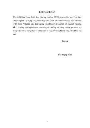 Luận văn thạc sĩ xây dựng công trình thủy nghiên cứu ảnh hưởng của cột nước tràn đỉnh tới ổn định đập đất