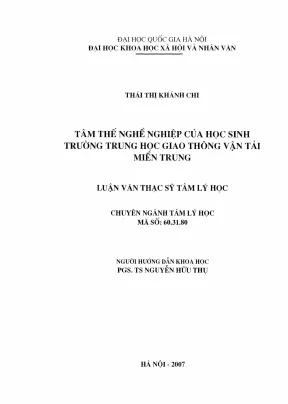 Luận văn thạc sĩ tâm lý học tâm thế nghề nghiệp của học sinh trường trung học giao thông vận tải miền trung