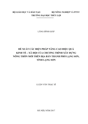 Luận văn thạc sĩ quản lý kinh tế đề xuất các biện pháp nâng cao hiệu quả kinh tế xã hội của chương trình xây dựng nông thôn mới trên địa bàn thành phố lạng sơn tỉnh lạng sơn
