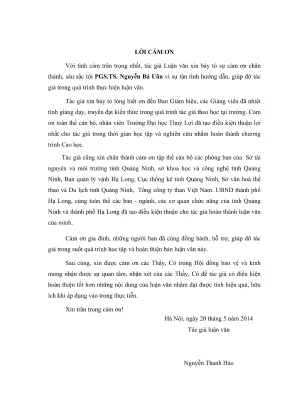 Luận văn thạc sĩ kinh tế tài nguyên thiên nhiên và môi trường đề xuất một số giải pháp quản lý môi trường nhằm phát triển bền vững tiềm năng du lịch vịnh hạ long