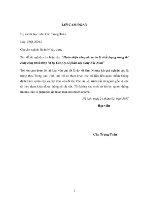Luận văn thạc sĩ quản lý xây dựng hoàn thiện công tác quản lý chất lượng trong thi công công trình thủy lợi tại công ty cổ phần xây dựng bắc ninh