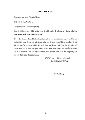 Luận văn thạc sĩ quản lý xây dựng giải pháp quản lý nhà nước về trật tự xây dựng trên địa bàn thành phố vinh tỉnh nghệ an