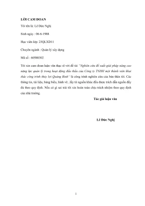 Luận văn thạc sĩ quản lý xây dựng nghiên cứu đề xuất giải pháp nâng cao năng lực quản lý trong hoạt động đấu thầu của công ty trách nhiệm hữu hạn một thành viên khai thác công trình thủy lợi quảng bình