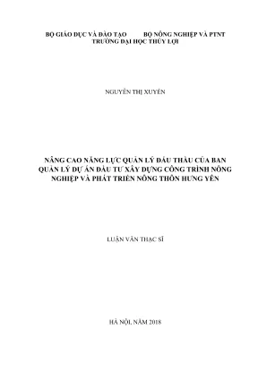Luận văn thạc sĩ quản lý xây dựng nâng cao năng lực quản lý đấu thầu của ban quản lý dự án đầu tư xây dựng công trình nông nghiệp và phát triển nông thôn hưng yên