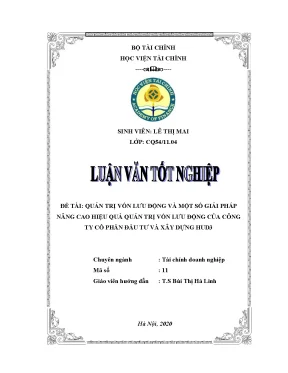 Luận văn quản trị vốn lưu động và một số giải pháp nâng cao hiệu quả quản trị vốn lưu động của công ty cổ phần đầu tư và xây dựng hud3