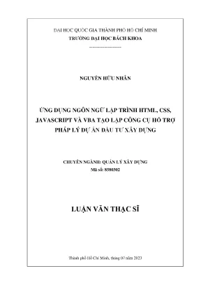 Luận văn thạc sĩ quản lý xây dựng ứng dụng ngôn ngữ lập trình html css javascript và vba tạo lập công cụ hỗ trợ pháp lý dự án đầu tư xây dựng