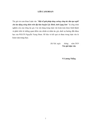 Luận văn thạc sĩ quản lý kinh tế một số giải pháp tăng cường công tác đào tạo nghề cho lao động nông thôn trên địa bàn huyện lộc bình tỉnh lạng sơn