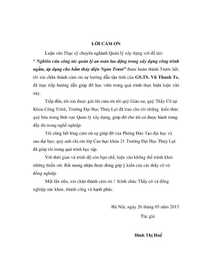 Luận văn thạc sĩ quản lý xây dựng nghiên cứu công tác quản lý an toàn lao động trong xây dựng công trình ngầm áp dụng cho hầm thủy điện ngàn trươi