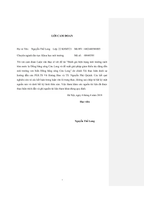 Luận văn thạc sĩ chuyên ngành khoa học môi trường đánh giá hiện trạng môi trường nuôi tôm nước lợ đồng bằng sông cửu long và đề xuất giải pháp giảm thiểu tác động đến môi trường ven biển đồng bằng sông cửu long