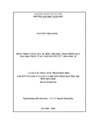 Phát triển năng lực tự học cho học sinh thông qua dạy học phầncấu tạo nguyên tử hóa học 10 luận văn thạc sĩ sư phạm hóa học