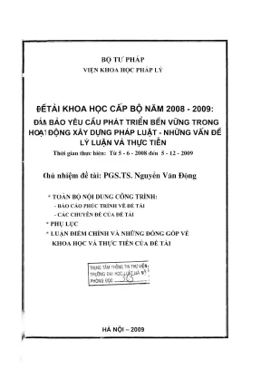Đề tài khoa học cấp bộ đảm bảo yêu cầu phát triển bền vững trong hoạt động xây dựng pháp luật những vấn đề lý luận và thực tiễn phần 1