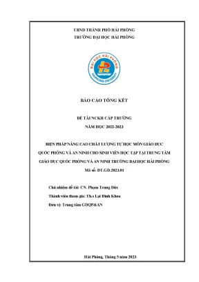 Đề tài nghiên cứu khoa học cấp trường biện pháp nâng cao chất lượng tự học môn giáo dục quốc phòng và an ninh cho sinh viên học tập tại trung tâm giáo dục quốc phòng và an ninh trường đại học hải phòng